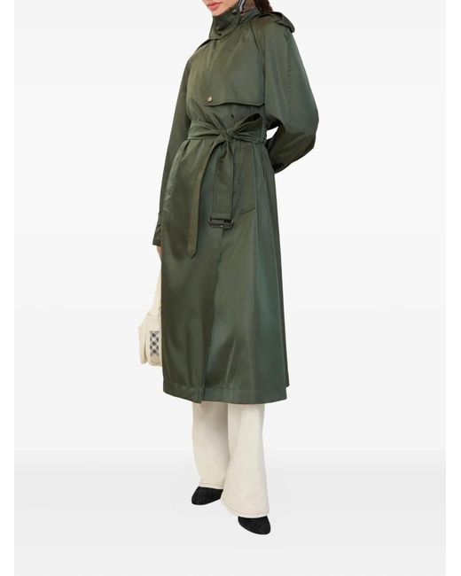 Burberry Green Hooded Belted Nylon Trench Coat