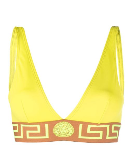 Versace Yellow Greca-motif Bikini Top
