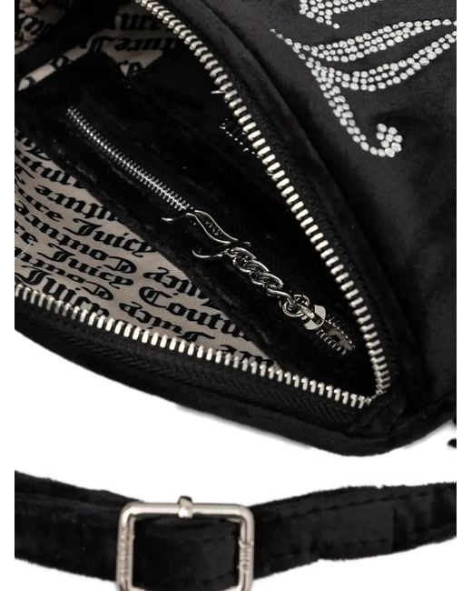 Juicy Couture Black Rhinestone-Logo Velvet Belt Bag