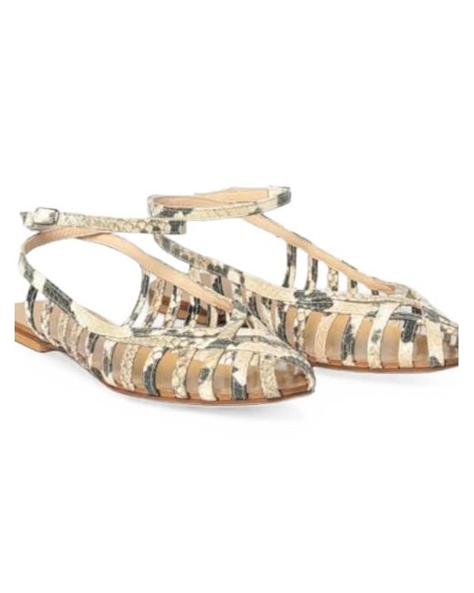 Anna F. White Snake-Effect Caged Sandals