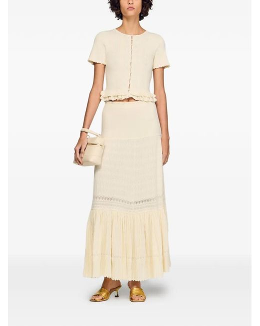 Sandro White Ruffled Long Skirt