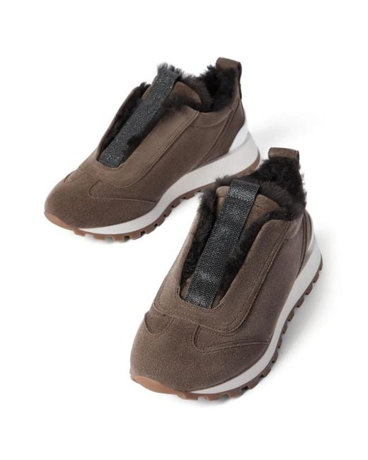 Brunello Cucinelli Brown Monili-Detail Sneakers