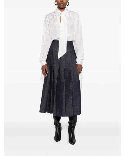 Lanvin White Silk Blouse With Tie Neck