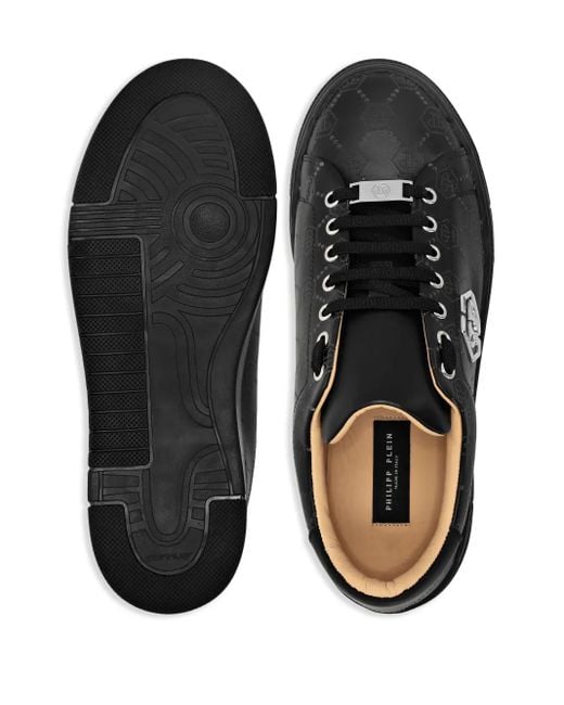Philipp Plein Black Monogram-Plaque Sneakers