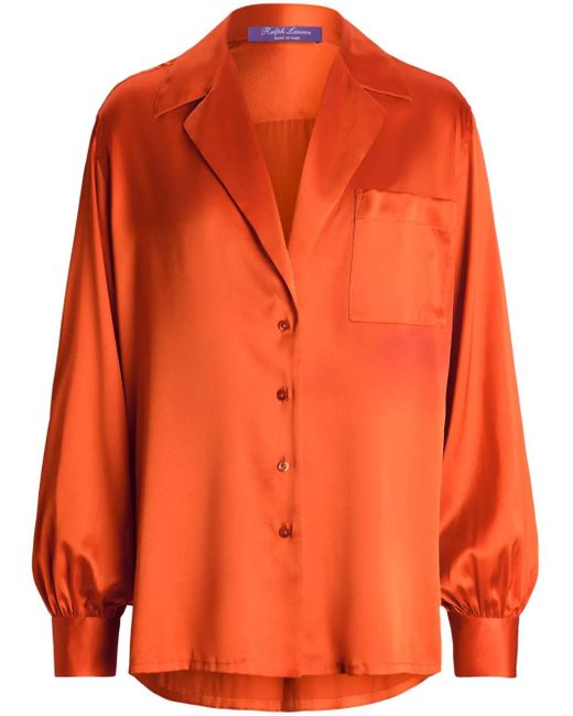Ralph Lauren Orange Chemise En Soie Stretch À Manches Longues