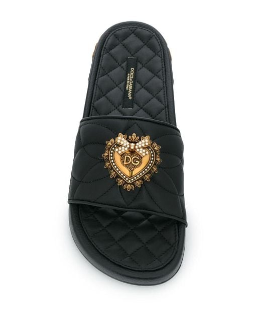 Dolce & Gabbana Black Devotion Slides In Nappa Leather