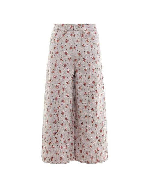 Ganni Pink Floral-Print Cargo Jeans