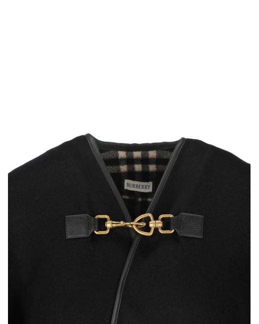 Burberry Black Check-Pattern Embroidered-Logo Cape