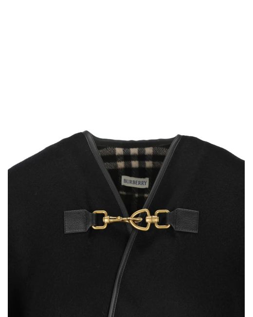 Burberry Black Check-Pattern Embroidered-Logo Cape