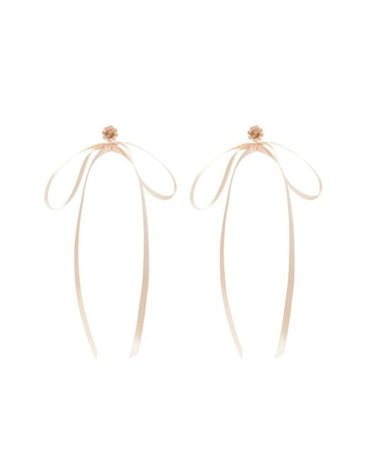 Simone Rocha White Bow Ribbon Beaded Stud Earrings