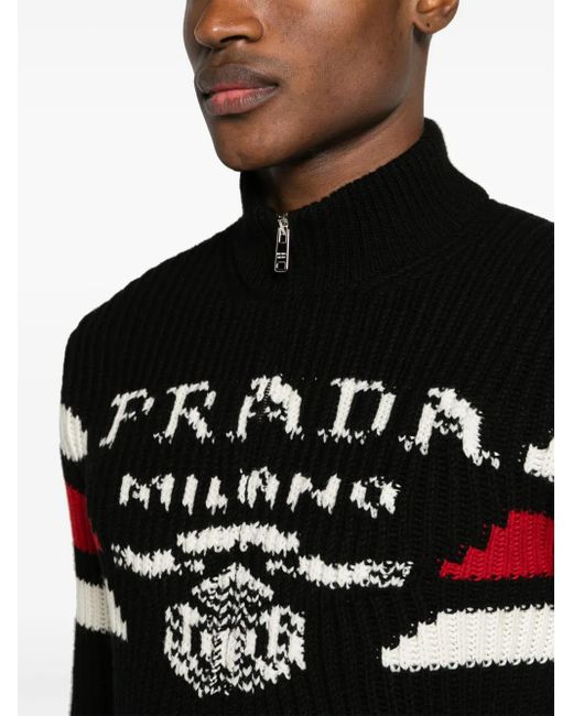 Cárdigan con logo en jacquard Prada de hombre de color Black