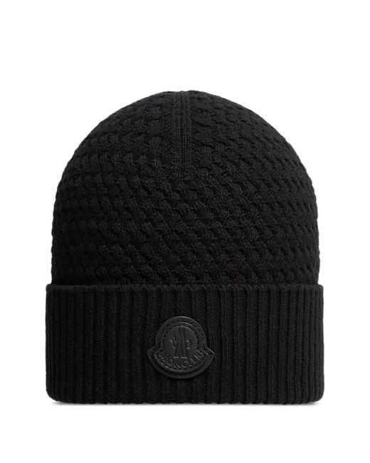 Moncler Gerippte Beanie Mit Logo-Patch in Black für Herren