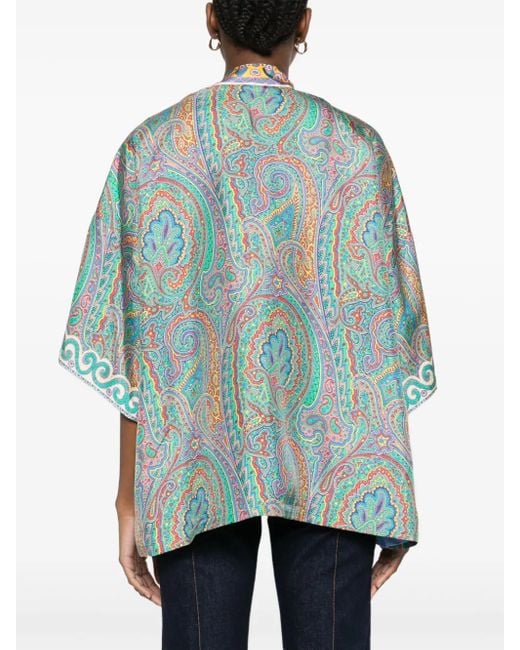 Etro Blue Paisley Print Open Front Jacket