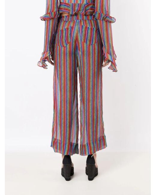 Amir Slama Purple Sheer Graphic-Print Silk Trousers