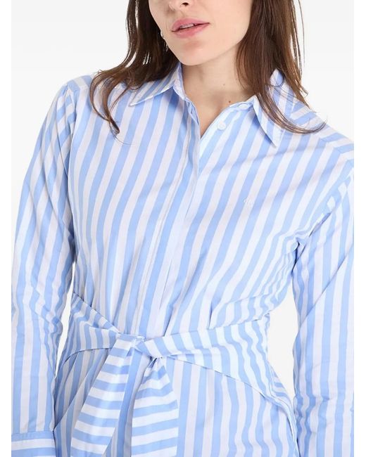 Calvin Klein Blue Striped Tie-Waist Midi Shirt Dress