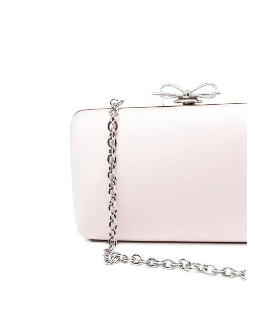 Self-Portrait Pink Bow-Embellished Satin Mini Clutch Bag