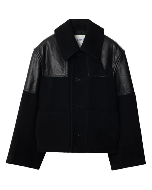 Burberry Black Panelled Leather-Wool Jacket for men