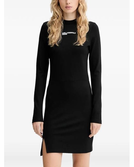 Karl Lagerfeld Black Logo-Print Mini Dress