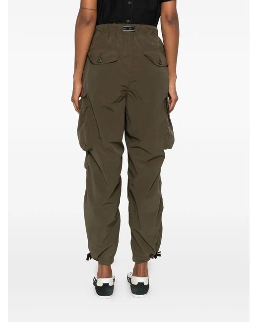 And Wander Green Pantalon Cargo À Taille Ceinturée