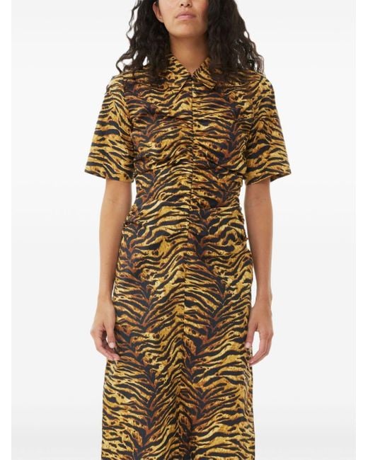 Robe en coton biologique à imprimé tigre Ganni en coloris Brown