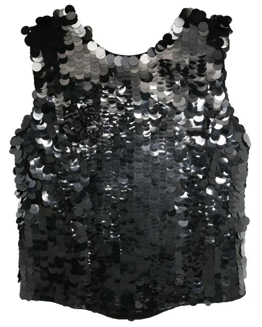 P.A.R.O.S.H. Black Glass Sequin Embellished Blouse