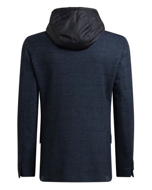 Etro Blue Herringbone Removable-Hood Jacket for men