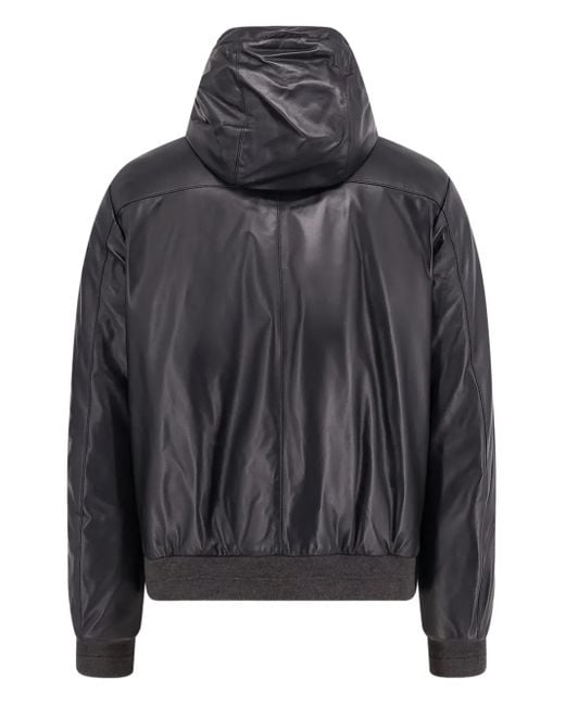 Corneliani Gray Lined Hooded Leather Jacket for men