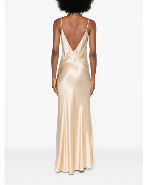 Saint Laurent White Seiden-Maxikleid Mit V-Ausschnitt