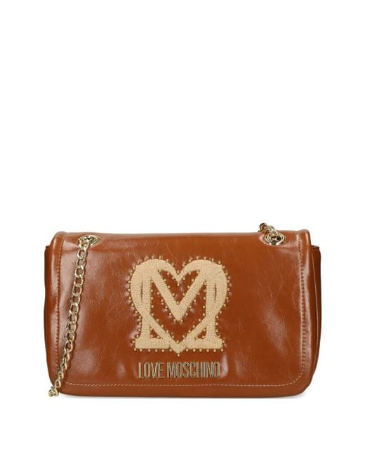Love Moschino Schoudertas Met Logoplakkaat En Studs in het Brown