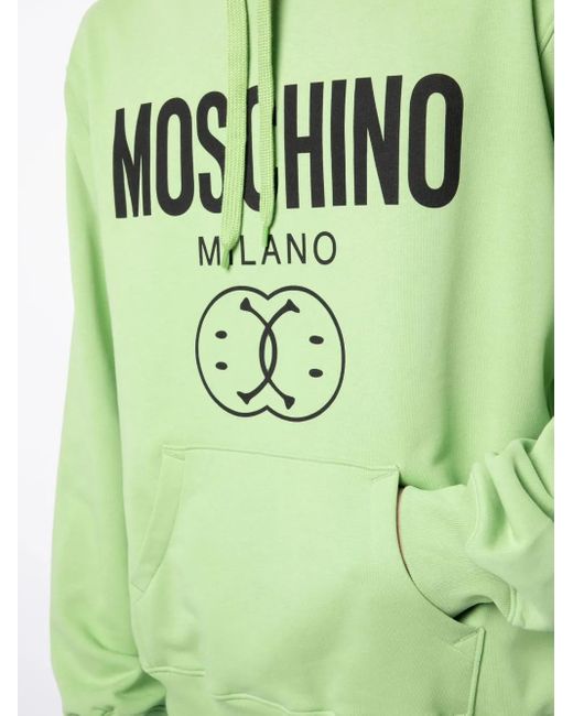 Moschino Green Logo-Print Drawstring Hoodie for men
