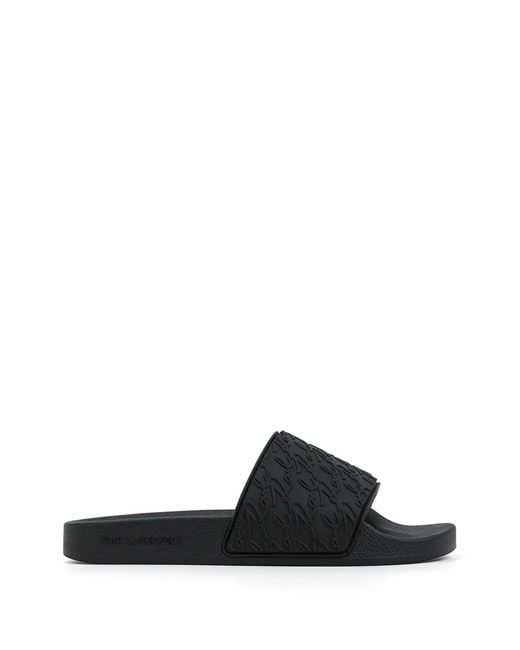 Karl Lagerfeld Black Logo-Embossed Slides