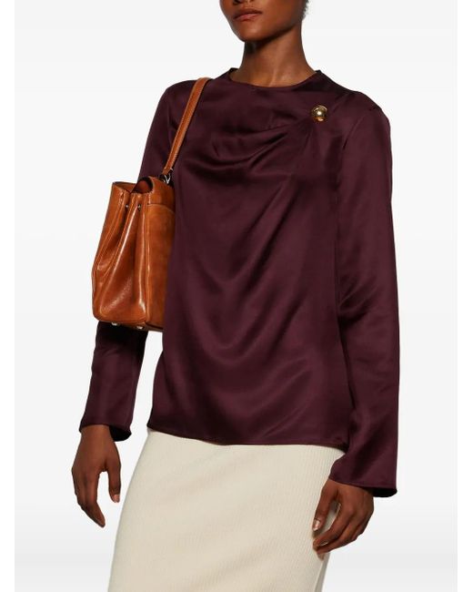 Loulou de Saison Purple Azae Draped Brooch-Detail Blouse