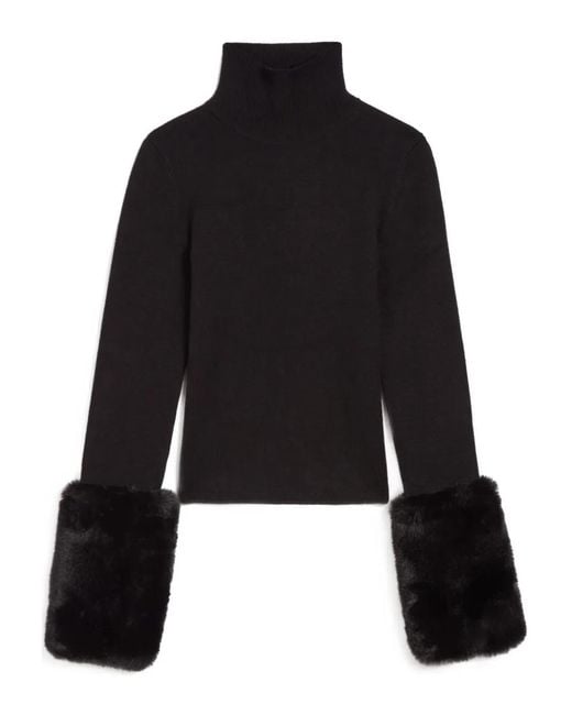 Apparis Black Aspen Faux-Fur Trim Sweater