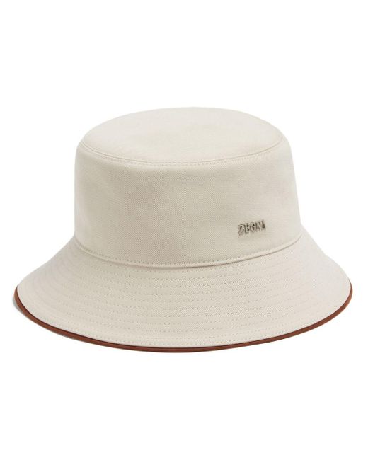 Zegna Natural Logo-plaque Cotton-blend Bucket Hat for men