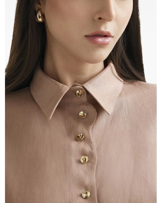 Mia Peculiar Natural Wave Linen Cropped Shirt