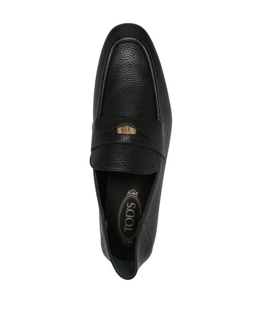 Tod's Black Logo-Plaque Leather Loafers for men