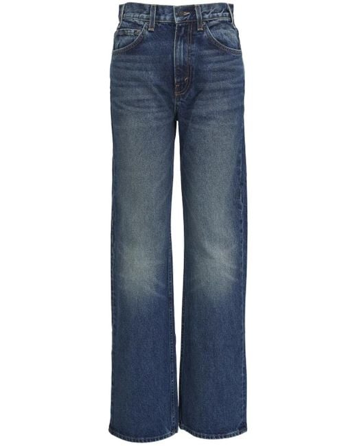 Nili Lotan Blue Whiskering Effect Mid-Rise Straight-Legged Jeans