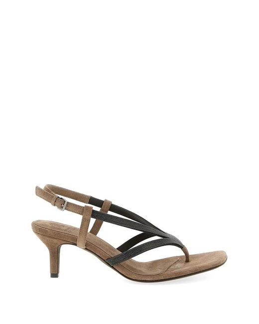 Brunello Cucinelli Natural Square-Toe Embellished Sandals