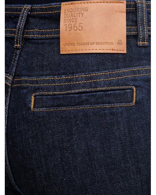 Benetton Blue Jean À Plis Marqués Et Poche Plaquée