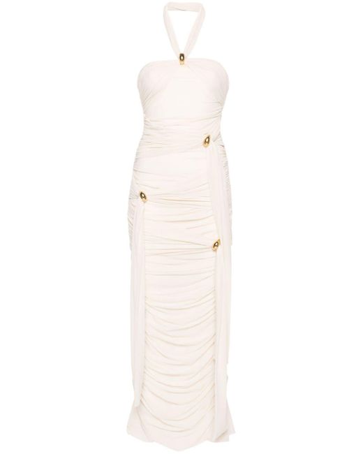 Blumarine White Neckholder-Kleid mit Rüschen