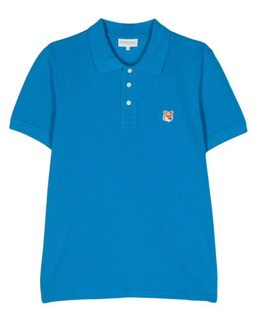 Maison Kitsuné Fox-motif Cotton Polo Shirt in het Blue voor heren
