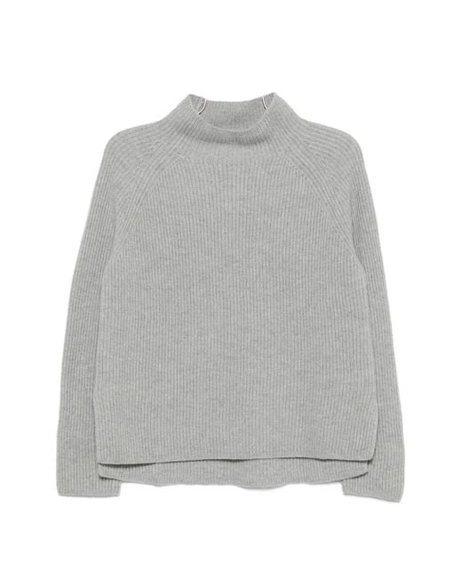 Max Mara Gray Ribbed-Knit Raglan-Sleeve Sweater