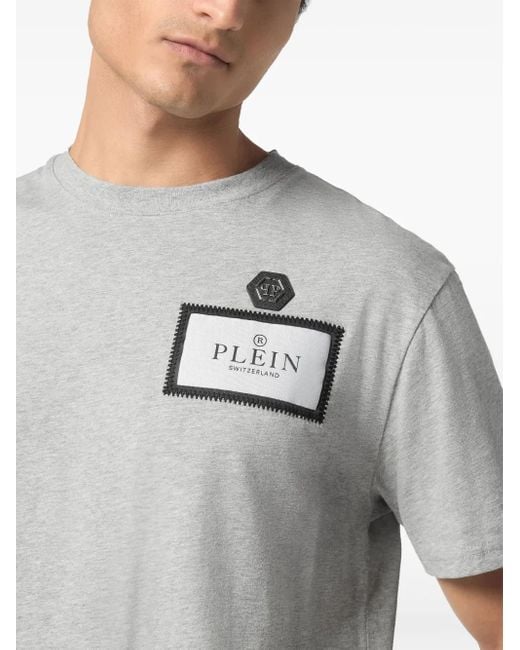 Philipp Plein Gray Logo-Patch T-Shirt for men