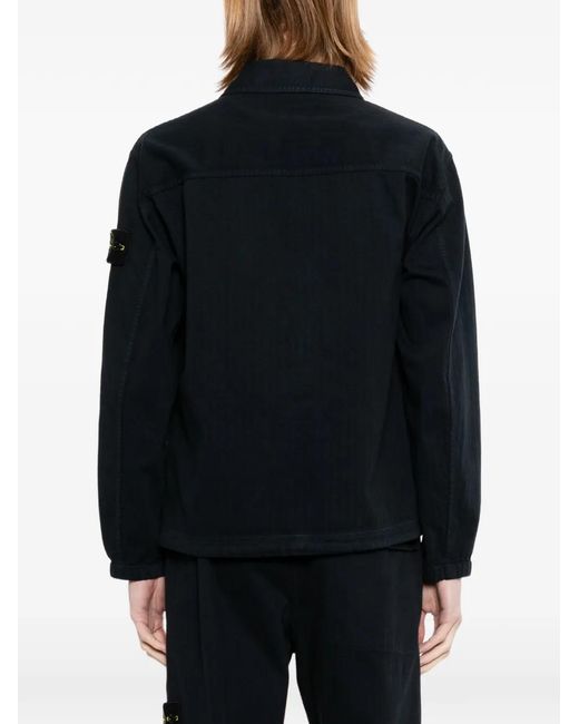 Stone Island Black Chemise À Motif Compass Et Poche Plaquée for men
