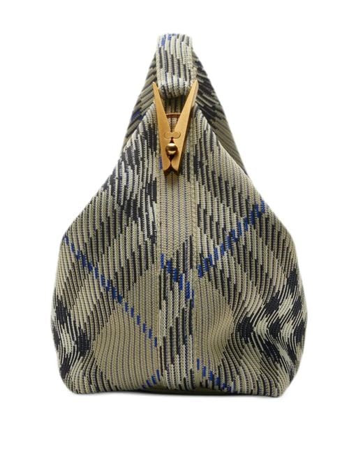 Burberry Gray Medium Peg Checked Tote Bag