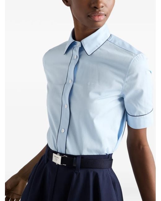 Prada Blue Short-Sleeved Poplin Shirt