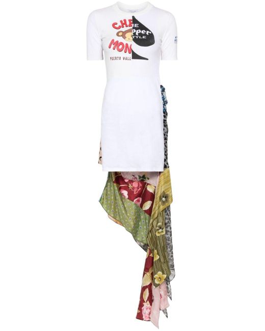 MARINE SERRE White Regenerated T-Shirtkleid aus Seidenschals