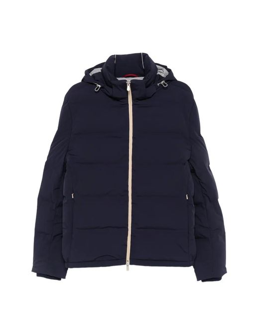 Brunello Cucinelli Blue Hooded Puffer Jacket for men
