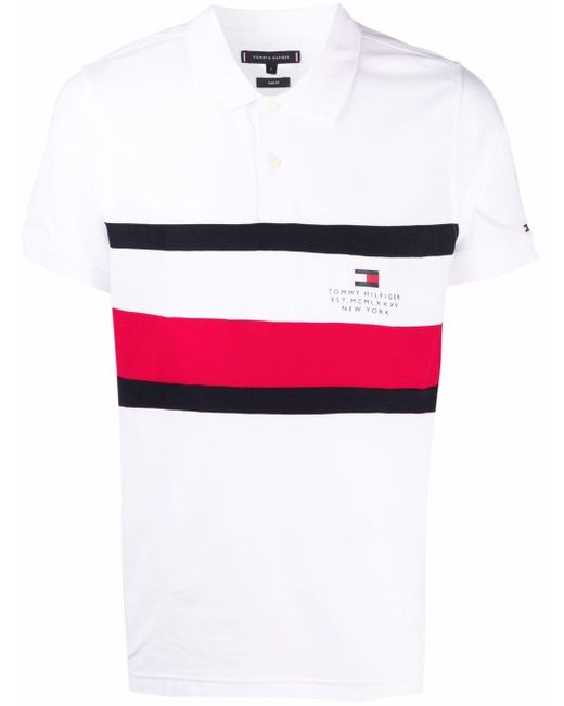 Tommy Hilfiger White Logo-stripe Polo Shirt for men