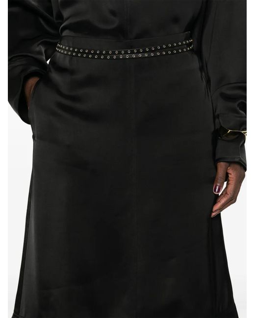 Totême Black Panelled Satin Midi Skirt